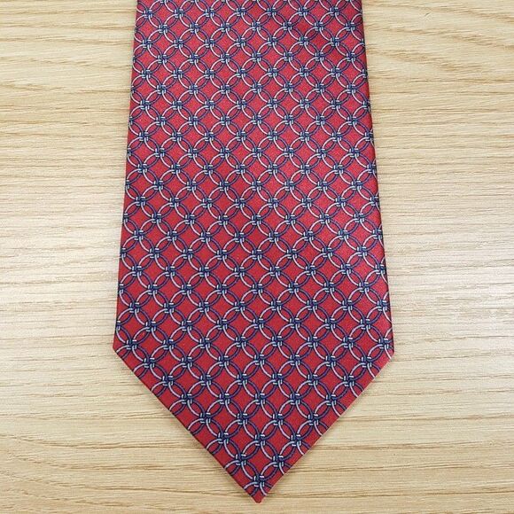 BLOOMINGDALES MENS STORE Neck Tie Red Geometric Circle Link 100% Silk - Picture 1 of 7